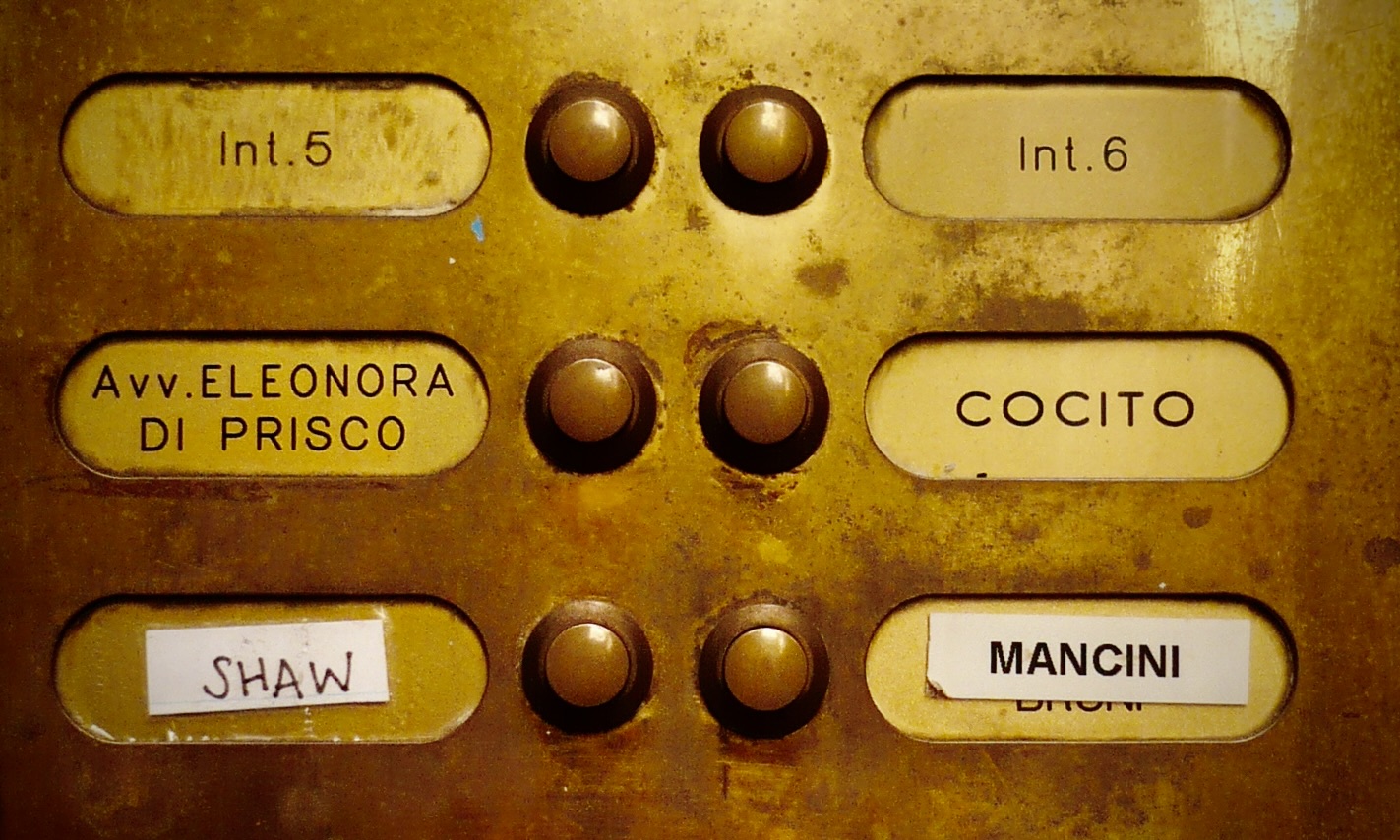 Image of Amanda Shaw's apartment buzzer at her apartment in Rome. Links to a full article on her blog about the publishing of her new book "It Will Have Been So Beautiful".